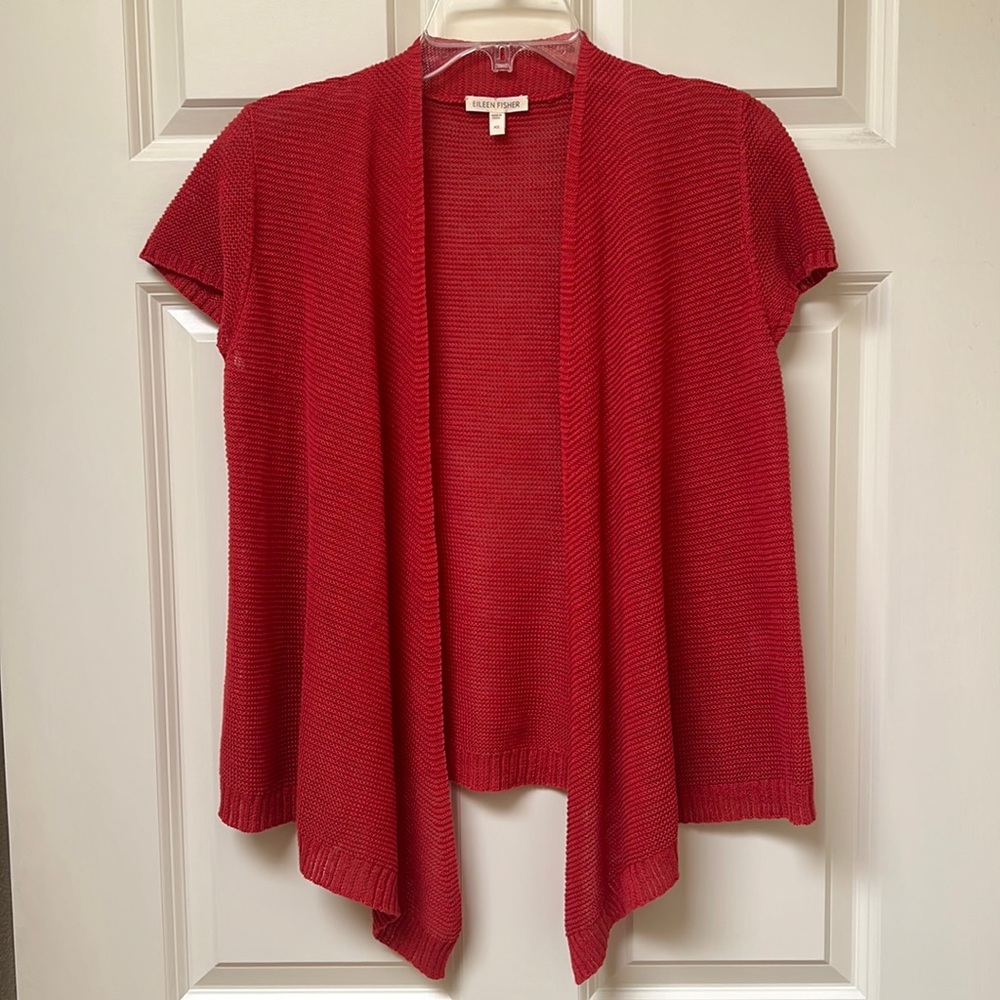 Eileen Fisher linen mesh open cardigan top